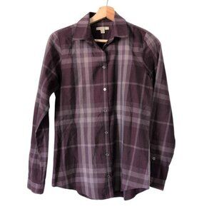 Burberry Brit Womens Button Down Shirt Purple Red PLaid Long Sleeve Small Preppy